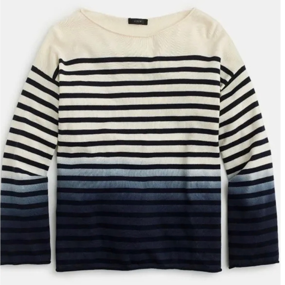 J. Crew Navy and Cream Striped Ombré Sweater